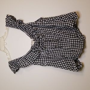 Billabong off the shoulder black and white plaid top with tie front